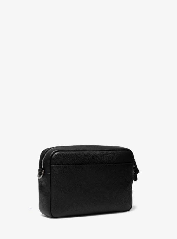 Panske Crossbody Kabelka Michael Kors Hudson Pebbled Leather Čierne - Tasky Michael Kors Obchod | PNHJV-5947